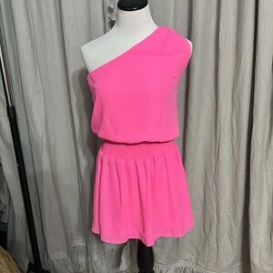 NWT Hausen Vibrant Pink One-Shoulder smocked waist Dress size small